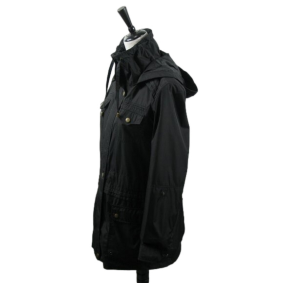 Apt. 9 Black Snap Front 3/4 Length Lightweight Hooded Jacket Size Medium - Picture 3 of 6